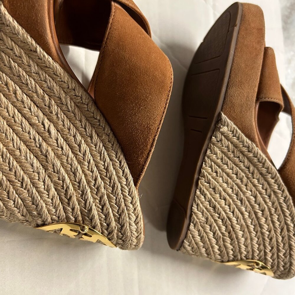 Tory Burch Tan Wedge Soft Suede Sandal Size 8 - Picture 3 of 7